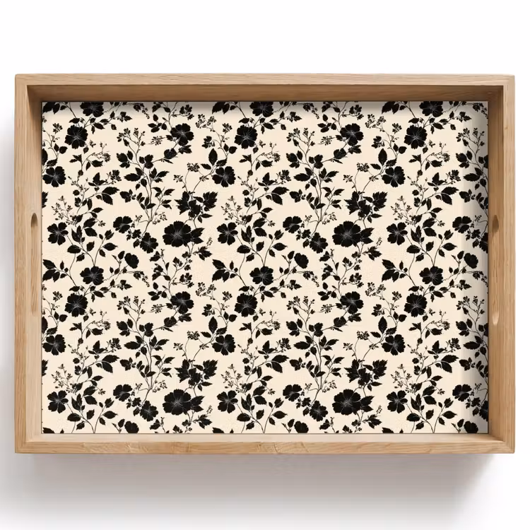 Tablett - Blumen - Muster - Schwarz — 1