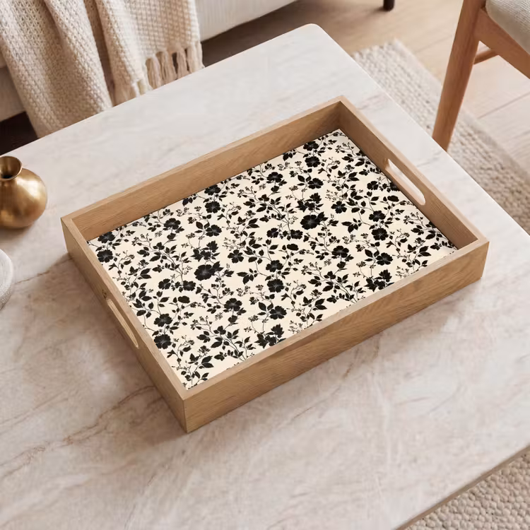 Tablett - Blumen - Muster - Schwarz — 2