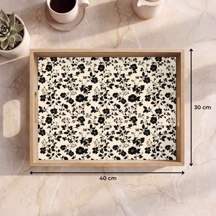 Tablett - Blumen - Muster - Schwarz — 7