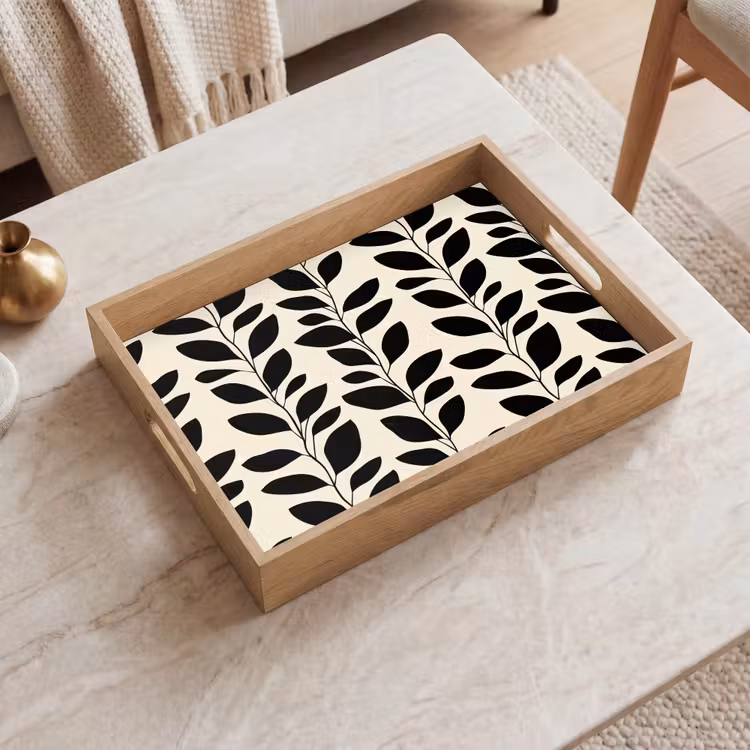 Tablett - Botanisch - Muster - Schwarz - Beige — 2
