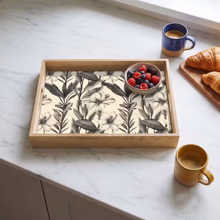Tablett - Klassisch - Botanisch - Schwarz - Beige — 3