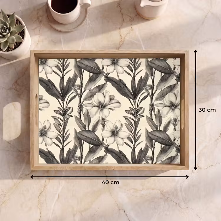 Tablett - Klassisch - Botanisch - Schwarz - Beige — 7