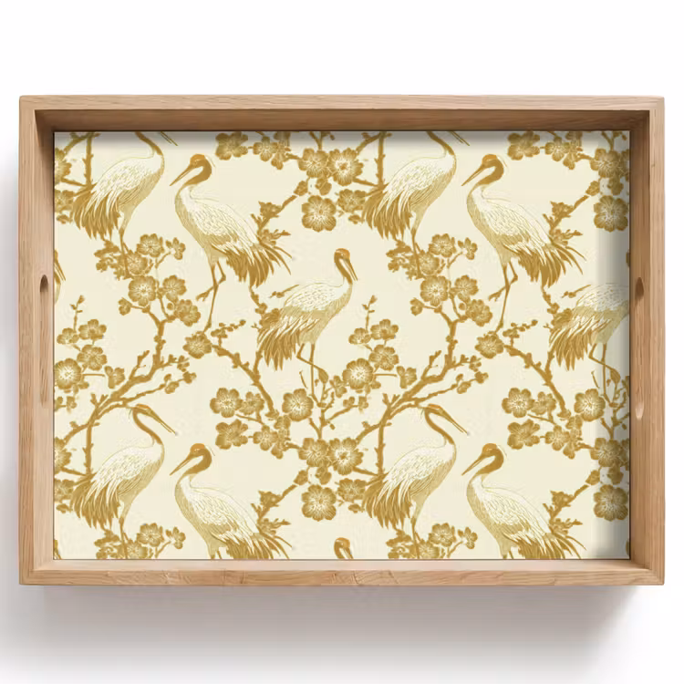 Tablett - Kraniche - Kirschblüte - Gold — 1