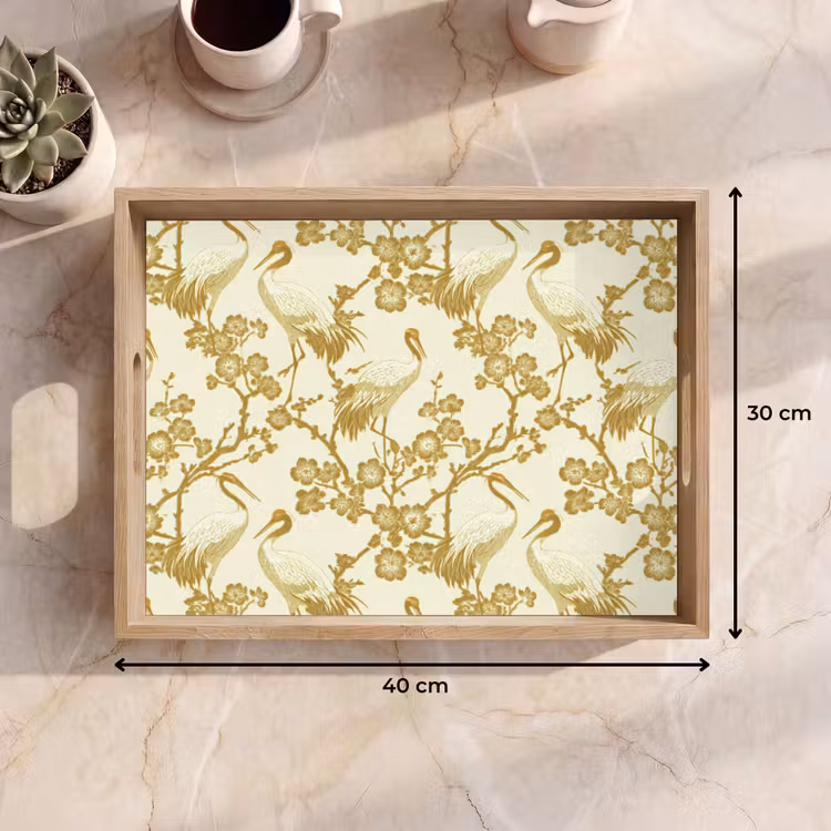 Tablett - Kraniche - Kirschblüte - Gold — 7