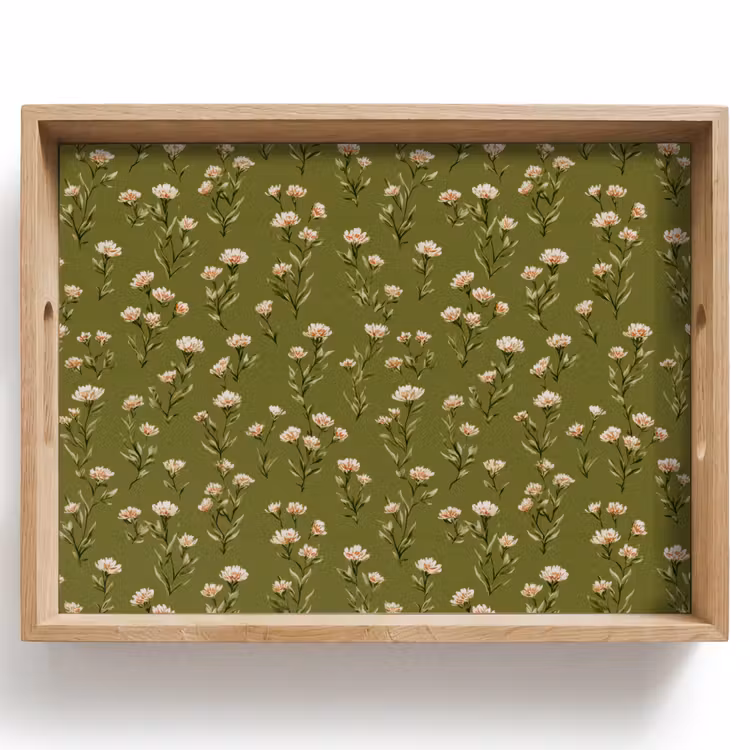 Tablett - Rustikal - Blumen - Grün — 1