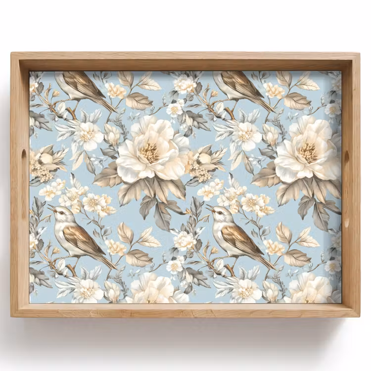Tablett - Botanisch - Singvogel - Blau — 1