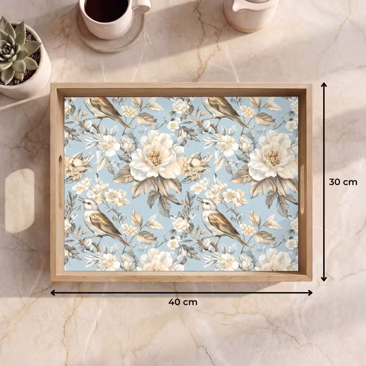 Tablett - Botanisch - Singvogel - Blau — 7