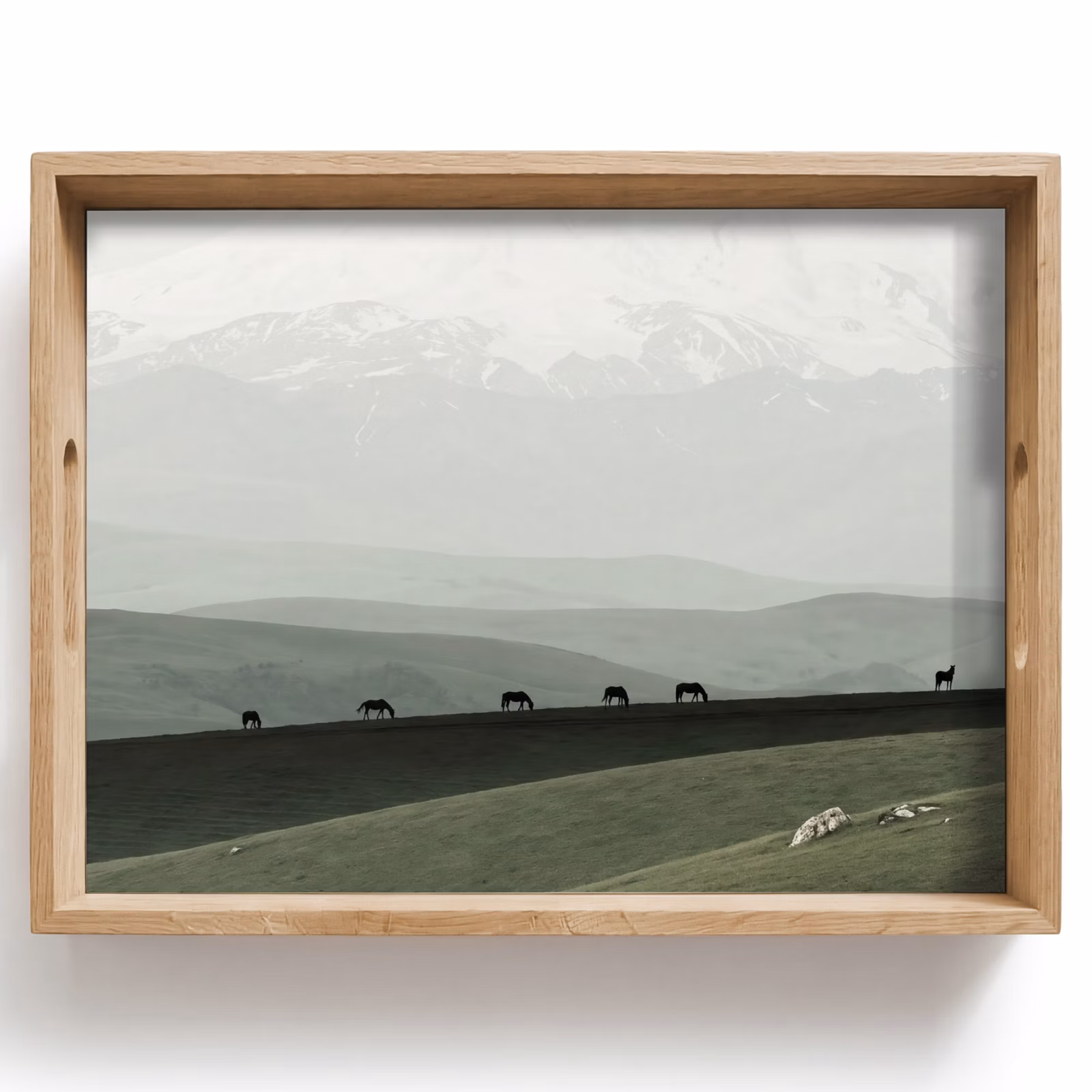 Tablett - Grau - Berg - Pferde — 1