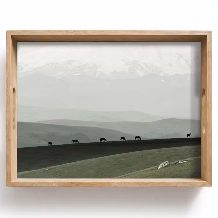 Tablett - Grau - Berg - Pferde — 1