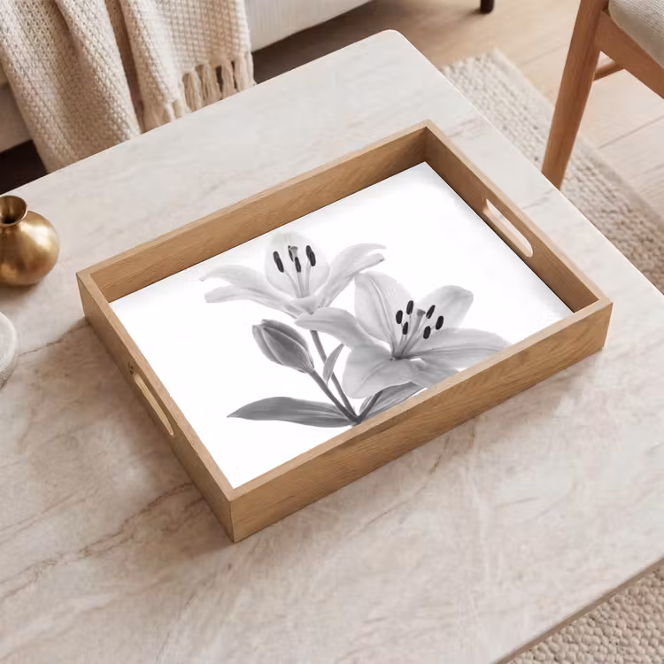 Tablett - Lilien - Elegant - Schwarz - Weiß — 2