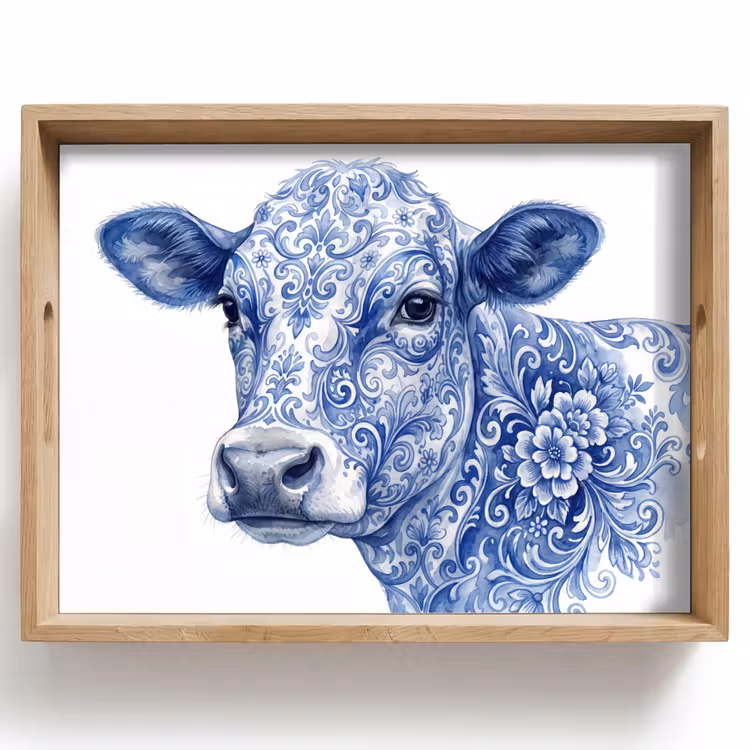 Tablett - Illustration - Kuh - Blau — 1