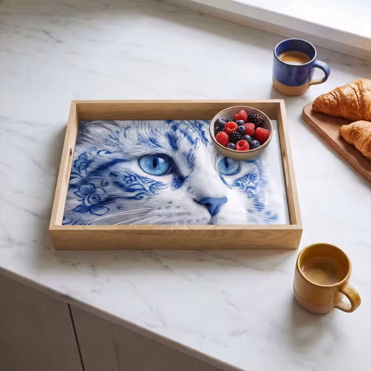 Tablett - Katze - Muster - Blau — 3