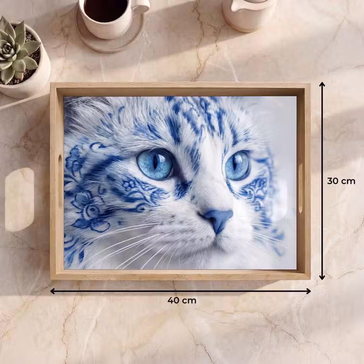Tablett - Katze - Muster - Blau — 7