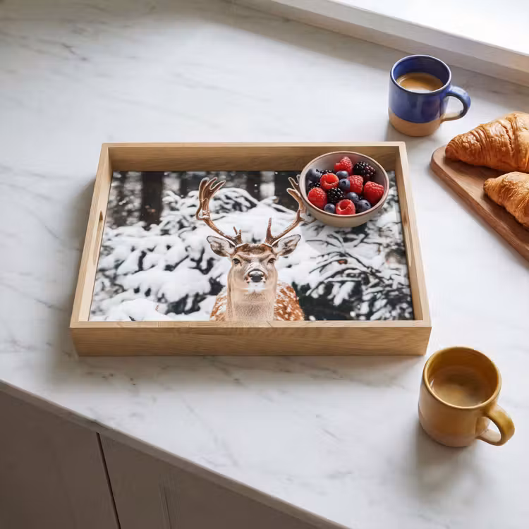 Tablett - Hirsche - Schnee - Winter - Wald - Tiere — 3