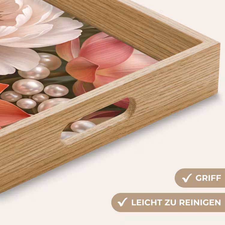 Tablett - Blumen – Perlen – Elegant – Rosa – Weiß — 8