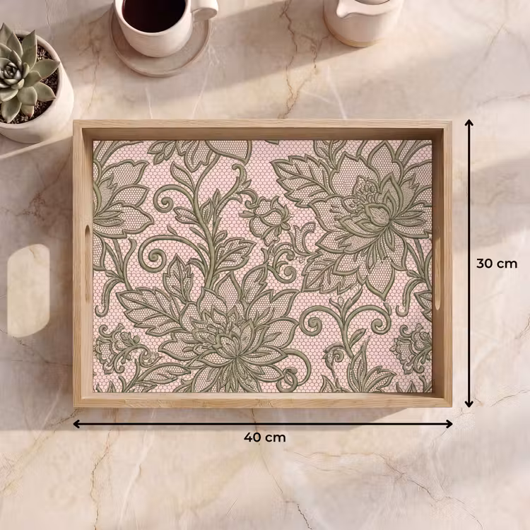 Tablett - Blumen – Spitze – Muster – Klassisch – Grün — 7
