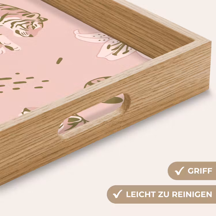 Tablett - Katze – Springend – Blumen – Abstrakt – Rosa — 8
