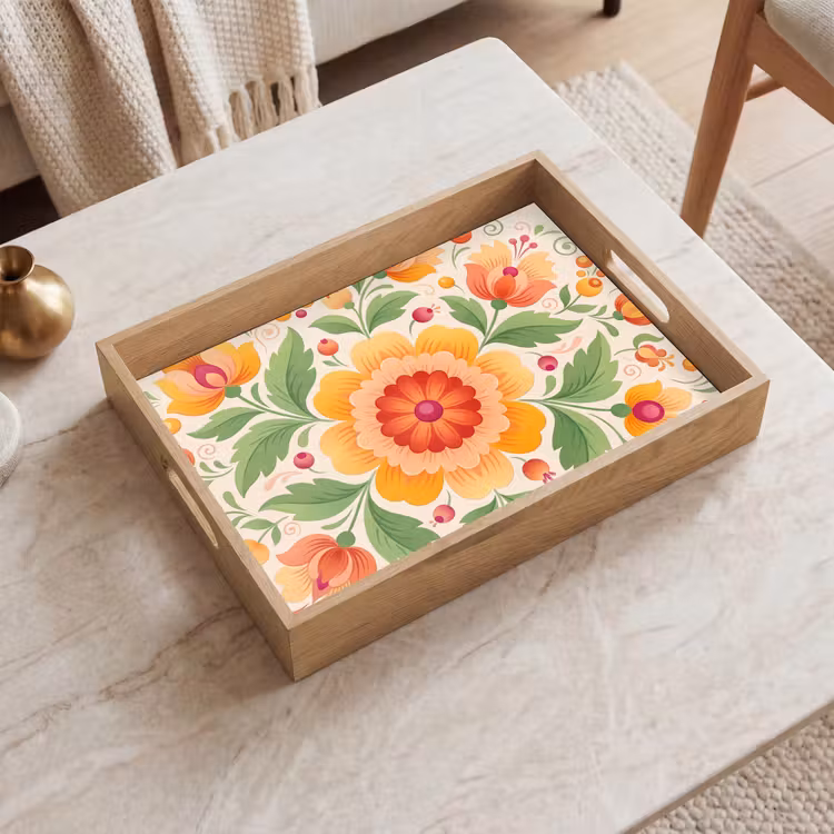 Tablett - Blumen – Muster – Dekorativ – Orange — 2