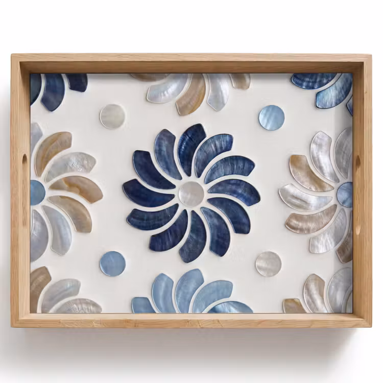 Tablett - Blumen – Perlmutt – Abstrakt – Muster – Blau — 1