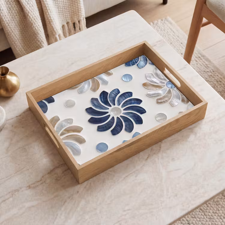 Tablett - Blumen – Perlmutt – Abstrakt – Muster – Blau — 2