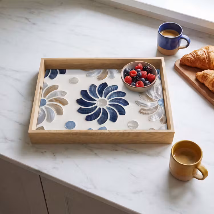 Tablett - Blumen – Perlmutt – Abstrakt – Muster – Blau — 3