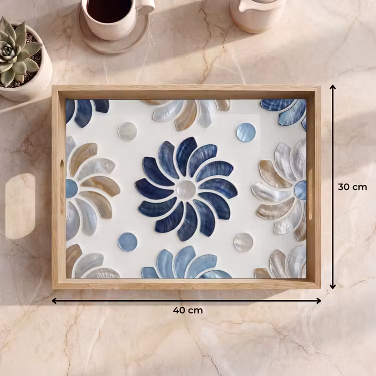 Tablett - Blumen – Perlmutt – Abstrakt – Muster – Blau — 7
