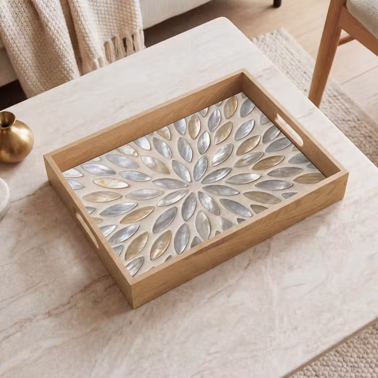 Tablett - Muster – Oval – Glänzend – Abstrakt – Beige — 2
