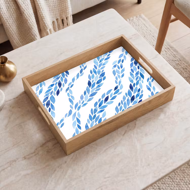 Tablett - Blätter – Aquarell – Muster – Modern – Blau — 2