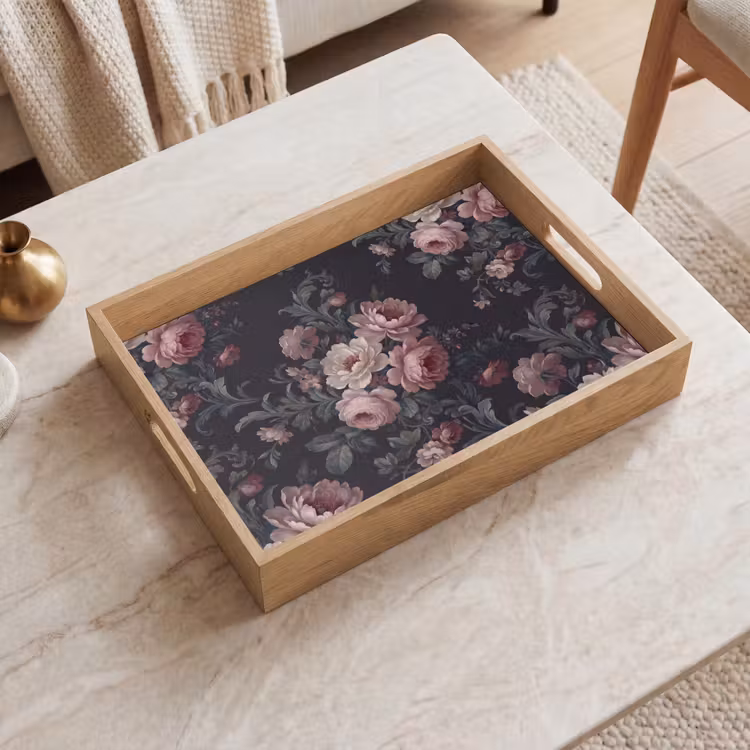Tablett - Blumen – Muster – Anmutig – Rosa – Dunkel — 2