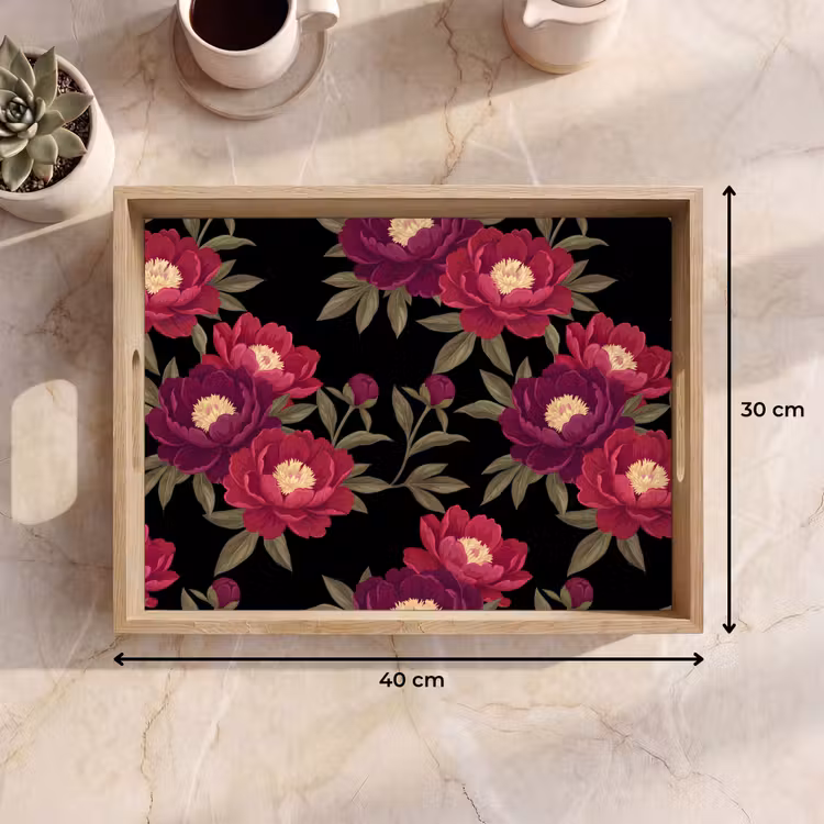 Tablett - Blumen – Muster – Botanisch – Rot – Schwarz — 7