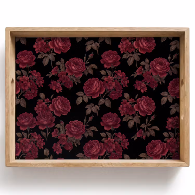Tablett - Blumen – Rose – Muster – Klassisch – Rot — 1