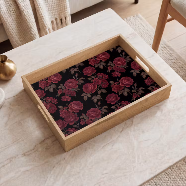 Tablett - Blumen – Rose – Muster – Klassisch – Rot — 2