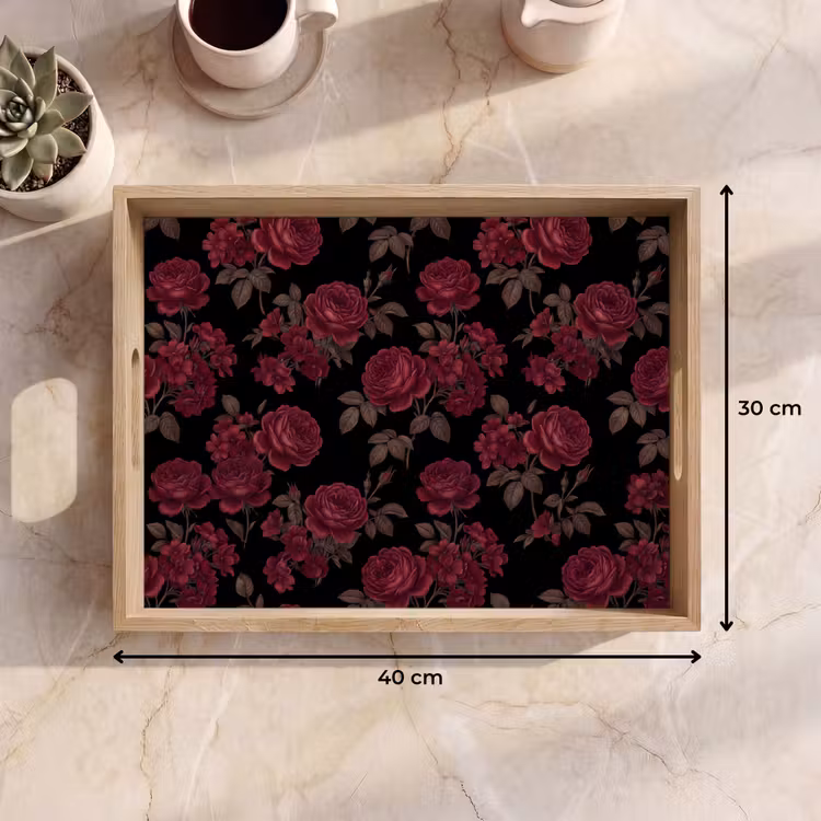 Tablett - Blumen – Rose – Muster – Klassisch – Rot — 7