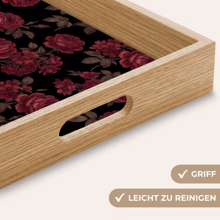 Tablett - Blumen – Rose – Muster – Klassisch – Rot — 8