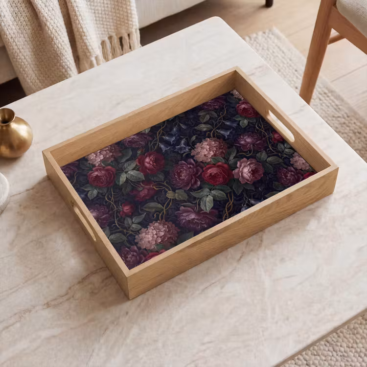 Tablett - Blumen – Rot – Klassisch – Dunkel – Muster — 2