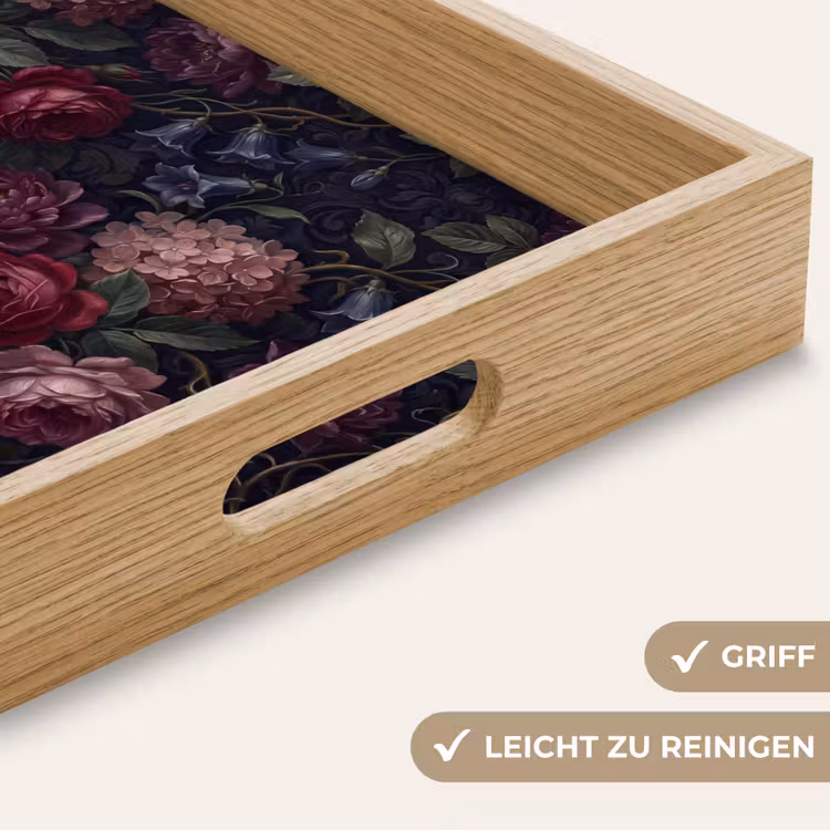 Tablett - Blumen – Rot – Klassisch – Dunkel – Muster — 8