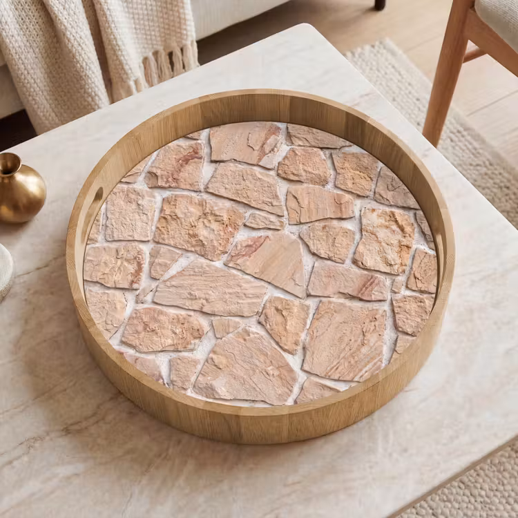 Tablett - Mauer – Stein – Muster – Rustikal – Beige — 2