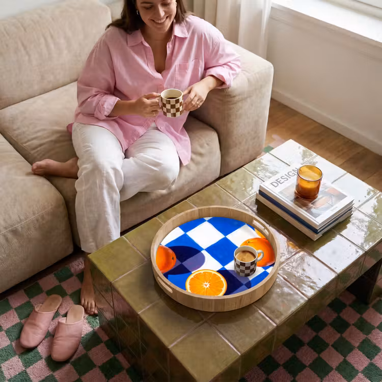 Tablett - Orange – Kariert – Essen — 4