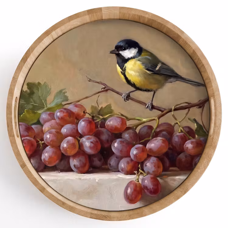 Tablett - Vogel – Trauben – Stillleben — 1