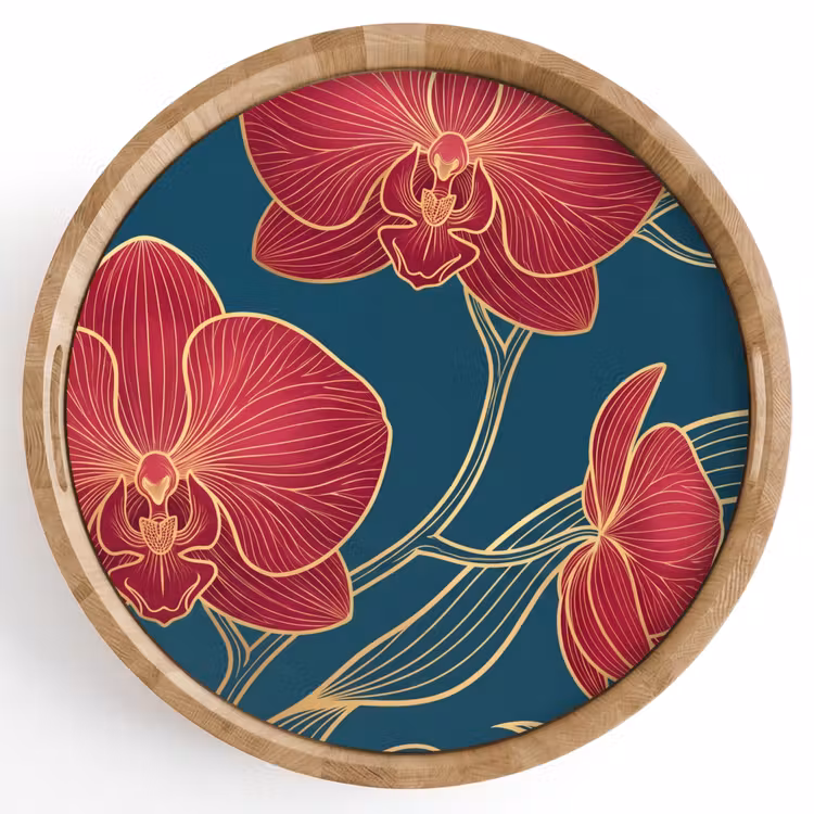 Tablett - Blumen – Rot – Gold — 1