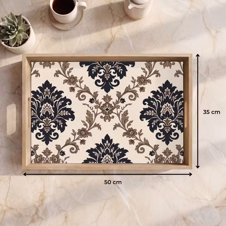 Tablett - Muster – Blumenmuster – Klassisch – Beige-Blau — 7