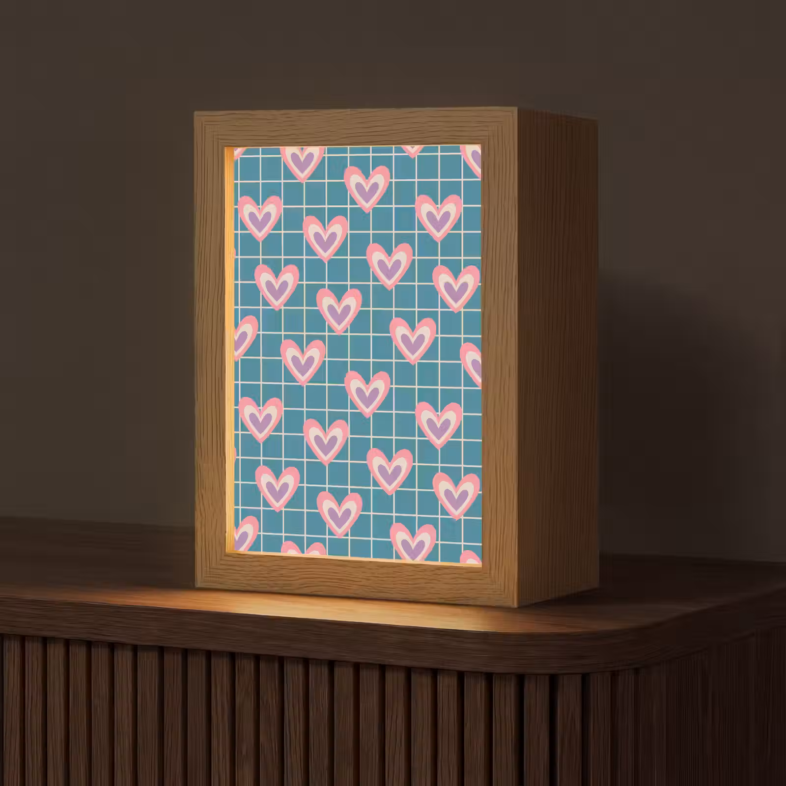 Tischlampe - Herzen - Gitternetz - Muster - Blau — 1