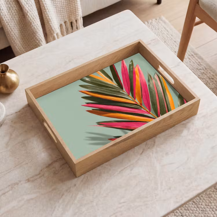 Tablett - Zweig - Blätter - Bunt - Schatten — 2