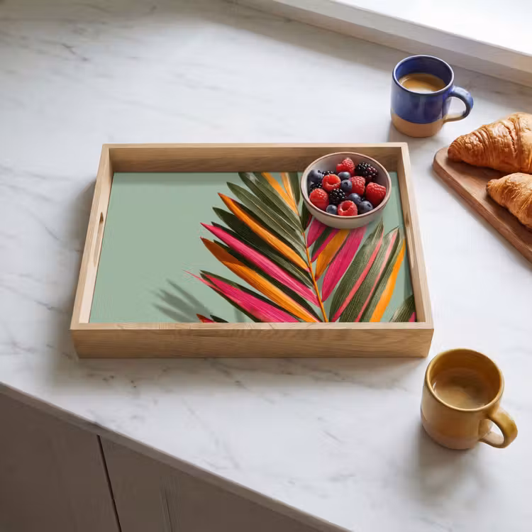 Tablett - Zweig - Blätter - Bunt - Schatten — 3