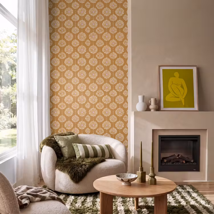 Tapete - Blumen - Modern - Ocker — 1