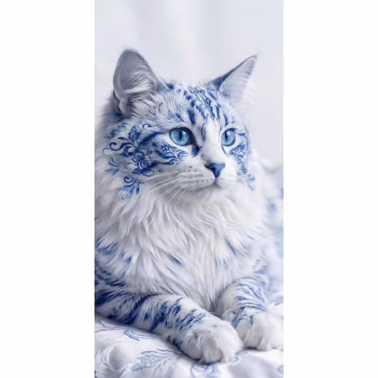Tapete - Katze - Muster - Blau — 2