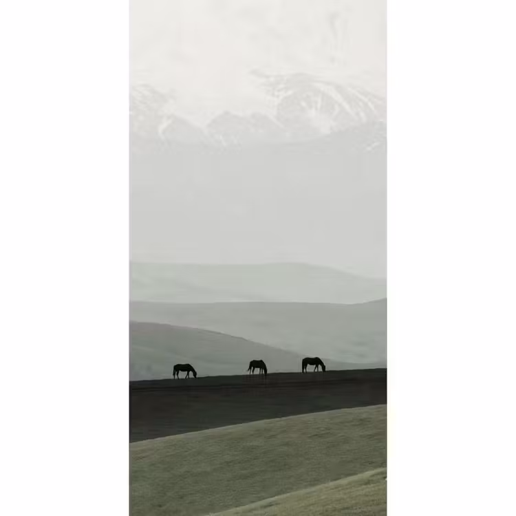 Tapete - Grau - Berg - Pferde — 2
