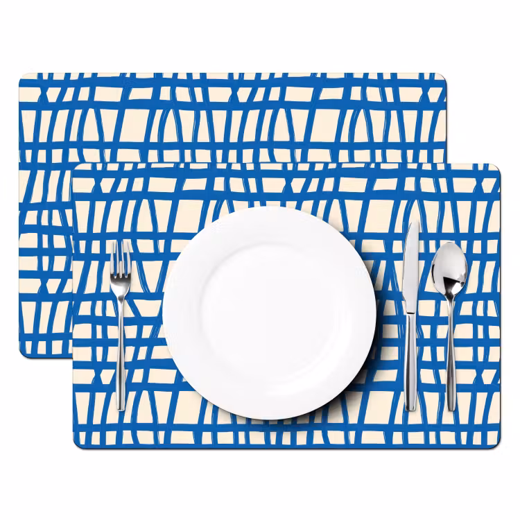 Tischset - 6 Stück - Karomuster - Blau - Creme — 2