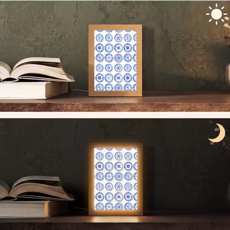 Tischlampe - Teller - Blumen - Muster - Blau — 5