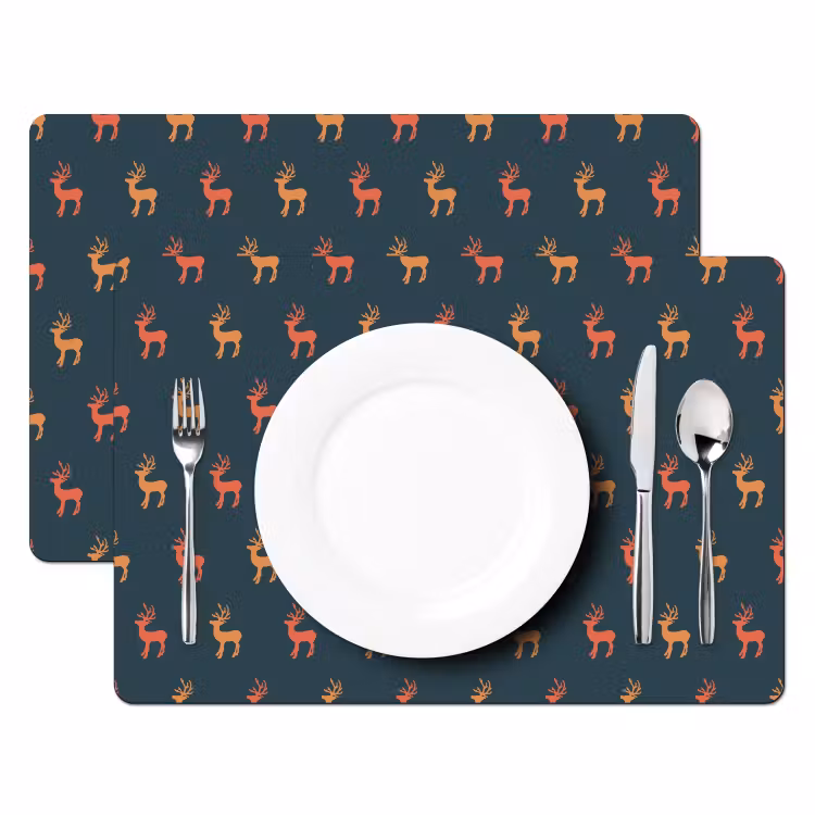 Tischset - 6 Stück - Muster - Hirsche - Blau — 2